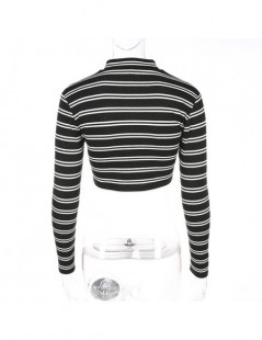 T-Shirts Streetwear Knitted Stripe Tshirt Women Bodycon Long Sleeve Crop Top Zipper Spring Autumn T Shirt Tees Casual Clothes...