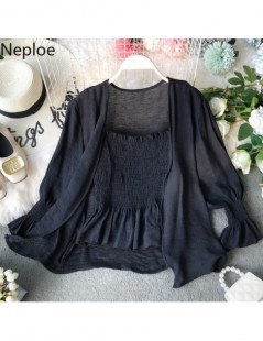 Blouses & Shirts Chiffon Women Blouse Summer 2019 New Slash Neck Flare Sleeve Blusa Loose Sunscreen Shirts+Slim Waist Camis 4...