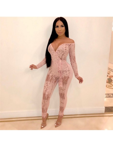 Jumpsuits Sexy Off Shoulder Jumpsuit Women Print Long Sleeve Bodycon Bandage Jumpsuit Party Club Casual Long Rompers Women Ju...