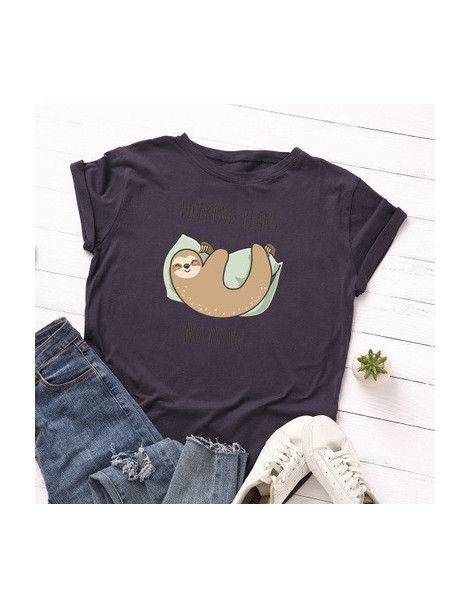 T-Shirts Funny Sleepy Sloth Women T-shirt New Large Size Animal Basic Tops Loose Cute Cartoon Tees Summer Cotton Print t shir...