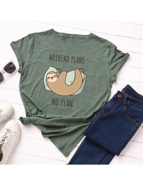 T-Shirts Funny Sleepy Sloth Women T-shirt New Large Size Animal Basic Tops Loose Cute Cartoon Tees Summer Cotton Print t shir...