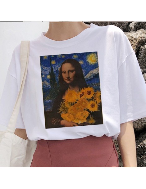 T-Shirts mona lisa t shirt women female streetwear dog korean harajuku funny tshirt Graphic ulzzang grunge t-shirt femme Casu...