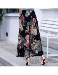 Pants & Capris 2019 Women's Summer Casual Retro Print Bohemian Wide Leg Pants High Waist Wide Legs Trousers Elastic Waist Bea...