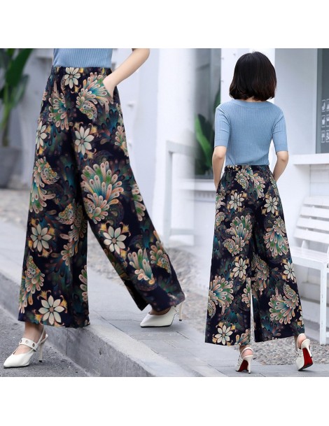 Pants & Capris 2019 Women's Summer Casual Retro Print Bohemian Wide Leg Pants High Waist Wide Legs Trousers Elastic Waist Bea...