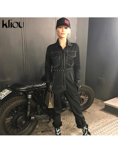 Jumpsuits Full Sleeve Trun-Down Collar Button Female Jumpsuits 2018 Autumn Winter 100% Cotton Full Length Sashes Women Jumpsu...