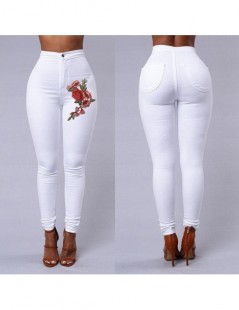 Jeans Fashion Sexy Women Skinny Floral Applique Jeans Slim High Waist Stretch Pencil 2019 NEW Pants Plus Size Pencil Pants m8...