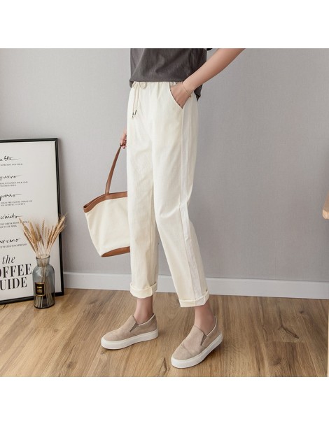 Pants & Capris Cotton Linen Ankle Length Pants Women's Spring Summer Casual Trousers Pencil Casual Pants Striped Women's Trou...