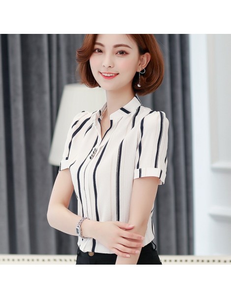 Blouses & Shirts 2019 summer chiffon office lady blouse women shirt fashion short sleeve stripe women's clothing women's tops...