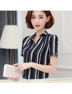 Blouses & Shirts 2019 summer chiffon office lady blouse women shirt fashion short sleeve stripe women's clothing women's tops...