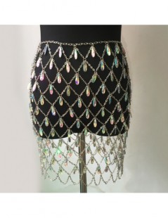 Skirts Sexy Bling Metal Body chain gem sequins skirt Women crazy Summer Beach Hollow out crystal Nightclub Party mini skirts ...