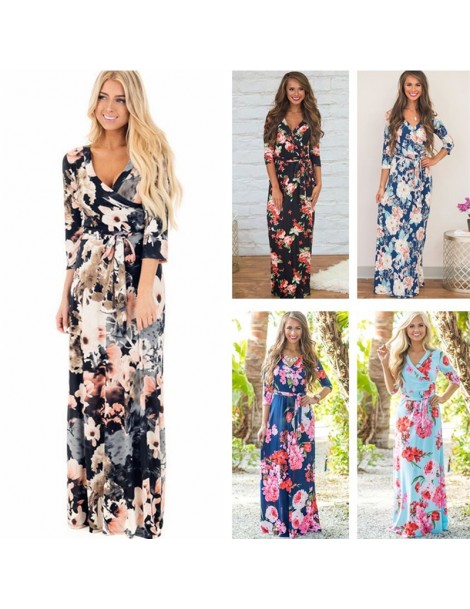 Dresses Women Maxi Long Dresses Summer Floral Print Beach Dress Elegant Bandage Bodycon Party Dress Vestidos largos mujer Plu...