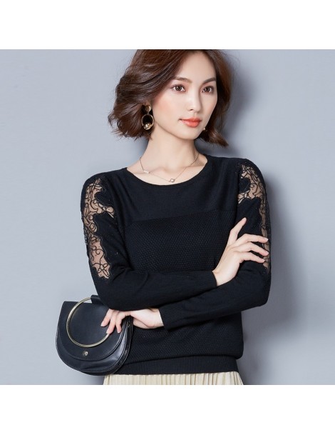 Pullovers Lace Emboridery Diamond On Sleeve New Women Sweater Pullover Knitted Red Black Gray Women Jumper C79803 - Gray - 4Y...