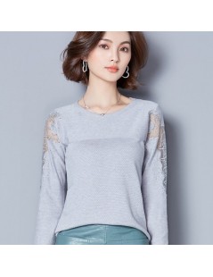 Pullovers Lace Emboridery Diamond On Sleeve New Women Sweater Pullover Knitted Red Black Gray Women Jumper C79803 - Gray - 4Y...