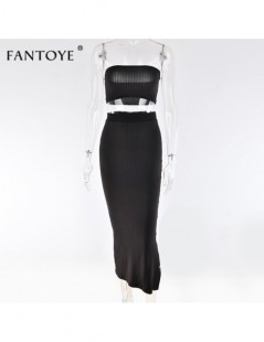 Women's Sets Strapless Sleeveless 2 Piece Set Ribbed Sexy High Waist Button Splits Long Bodycon Women Outfits Christmas Femme...