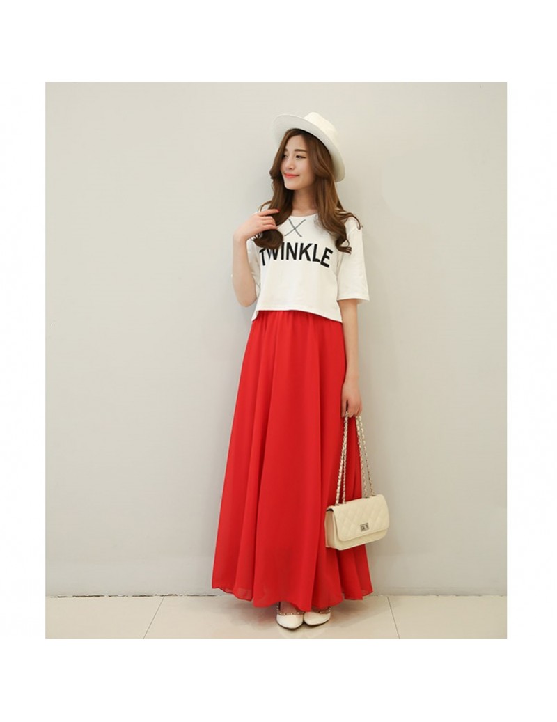 Long Skirt Elegant Style Women Pastel Jupe Pleated Chiffon Maxi Skirts Floor Length Saia Vintage 