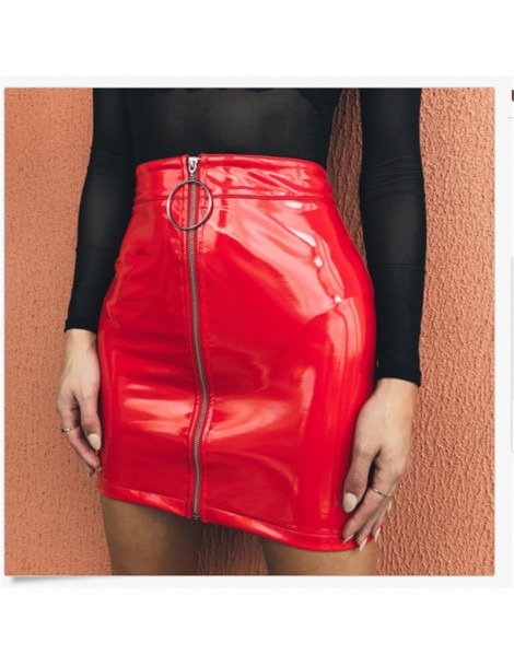 Skirts 2018 New Fashion Skirt Women Zipper PU Leather Pencil High Waist Mini Skirt Sexy Bodycon Office Lady Skirt 5 Color - B...