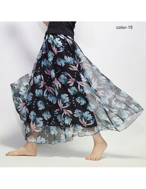 Skirts Women Fashion Florals Print Long Skirt Female Boho Style Elastic High Waist Chiffon Casual Beach Skirts Saias 19 Color...