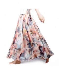 Skirts Women Fashion Florals Print Long Skirt Female Boho Style Elastic High Waist Chiffon Casual Beach Skirts Saias 19 Color...