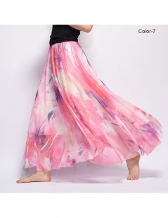 Skirts Women Fashion Florals Print Long Skirt Female Boho Style Elastic High Waist Chiffon Casual Beach Skirts Saias 19 Color...