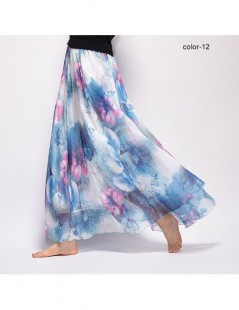 Skirts Women Fashion Florals Print Long Skirt Female Boho Style Elastic High Waist Chiffon Casual Beach Skirts Saias 19 Color...