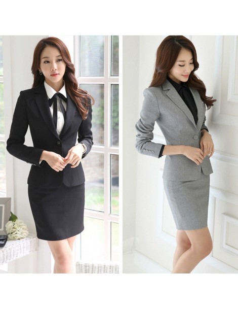 Skirt Suits Office Uniform Designs Women Skirt Suit 2019 Costumes for Womens Business Suits Skirts with Blazer Black Gray Plu...