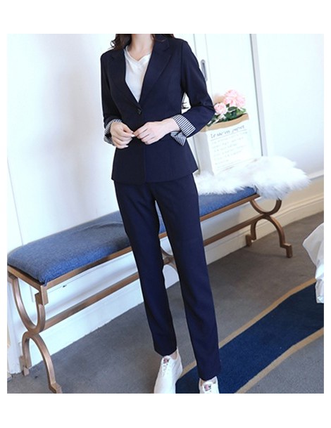 Pant Suits 2019 Spring New Women's Long Sleeve Blazer Suits Single Breasted Tops Button Fly Pants Formal Notched Fashion Eleg...