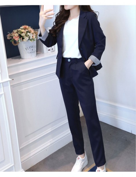 Pant Suits 2019 Spring New Women's Long Sleeve Blazer Suits Single Breasted Tops Button Fly Pants Formal Notched Fashion Eleg...