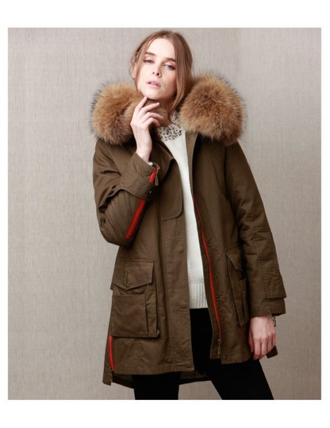 Parkas 2019 New winter jacket coat women's parkas army green Large raccoon fur collar hooded woman outwear loose clothing - a...