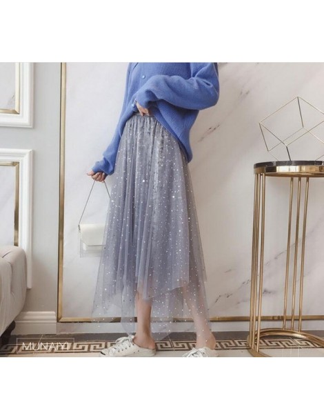 Skirts Fashion Sequin Velvet Tulle Skirts Women 2019 Autumn High Waist Pleated Midi Long Skirts Female Asymmetrical Tutu Skir...