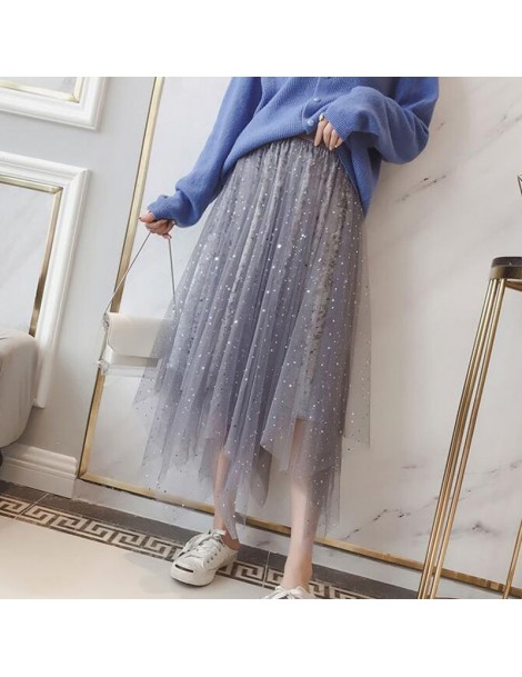 Skirts Fashion Sequin Velvet Tulle Skirts Women 2019 Autumn High Waist Pleated Midi Long Skirts Female Asymmetrical Tutu Skir...