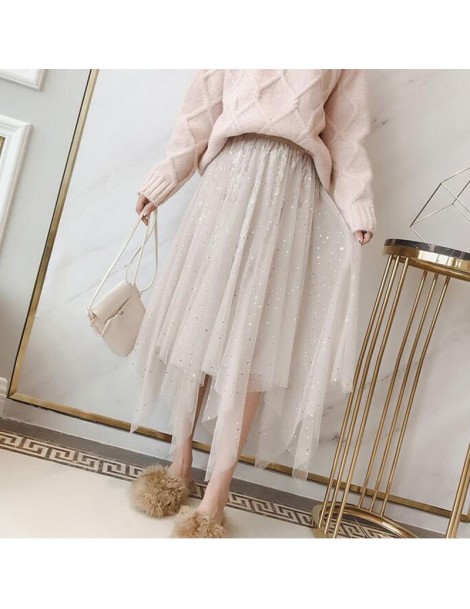 Skirts Fashion Sequin Velvet Tulle Skirts Women 2019 Autumn High Waist Pleated Midi Long Skirts Female Asymmetrical Tutu Skir...