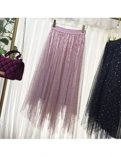 Skirts Fashion Sequin Velvet Tulle Skirts Women 2019 Autumn High Waist Pleated Midi Long Skirts Female Asymmetrical Tutu Skir...