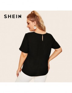 Blouses & Shirts Plus Size Keyhole Back Cut-And-Sew Women Blouse Summer Casual Colorblock Round Neck Short Sleeve Blouse Ladi...