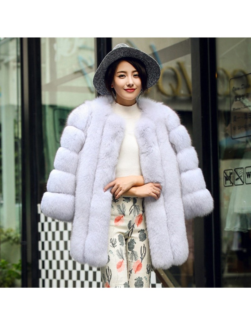 S-4XL Winter Luxury Faux Fox Fur Coat Slim Long Pink Red Blue Faux Fur ...