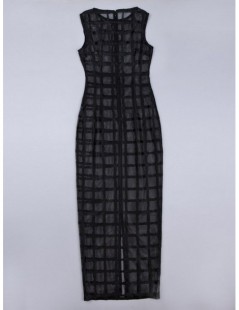 Dresses Pink Black Grid Sleeveless Long Bodycon New Arrival 2015 Sexy Women's Rayon Mesh Lattice Midi Bandage Dress - Black -...