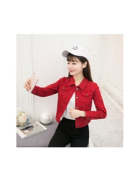 Jackets Fashion Spring Denim Jacket Women Slim Short Jeans Outwear White Red Female Jackets Basic Ladies Coat Jeans Jaqueta F...