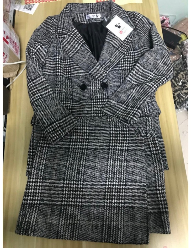 2019 Autumn New Fashion Women Suit Jacket Long Sleeve Jacket Coat Plaid Tweed Skirts Suit 2 