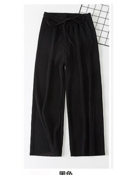 Pants & Capris girl pants Lace-up nine-point chiffon pleated wide-leg pants women loose high waist slim casual flared women p...