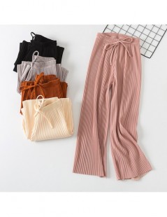 Pants & Capris girl pants Lace-up nine-point chiffon pleated wide-leg pants women loose high waist slim casual flared women p...