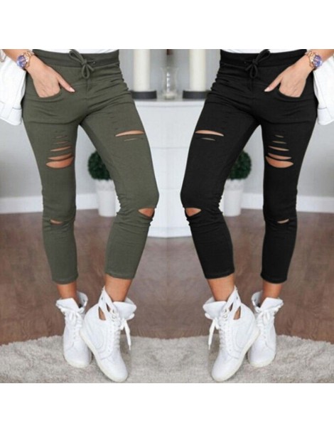 Pants & Capris Hot Women Legging Cropped Pants Drawstring Slim High Waist Stretch Elastic Hole Pencil Trouser Plus Size MSK66...