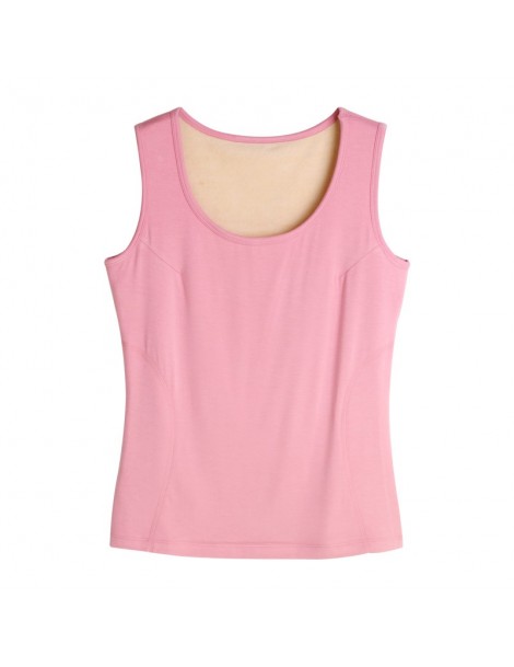 Tank Tops Women Tanks 100% Natural Silk Fleece solid V neck Slim fit Vest Warm 2018 Fall Winter Bottoming shirt - Pink - 4K30...