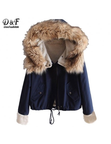 Parkas Winter/Spring Designer Fashion Women's Outwear Short Causal Solid Fur Hooded Warm Long Sleeve Drawstring Coat - navy -...