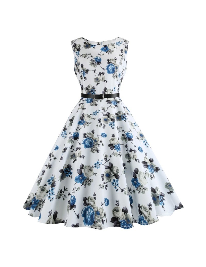 2019 Floral Print Summer Women Dress Hepburn 50s 60s Retro Swing ...