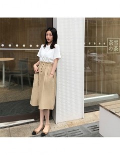 Skirts Midi Knee Length Cotton Summer Skirt Women 2019 Fashion Button Pocket A-line High Waist Sun School Skirt Female - ligh...