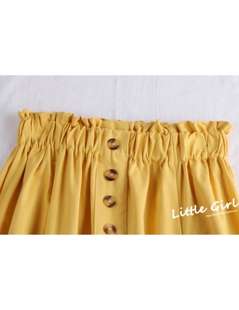 Skirts Midi Knee Length Cotton Summer Skirt Women 2019 Fashion Button Pocket A-line High Waist Sun School Skirt Female - ligh...