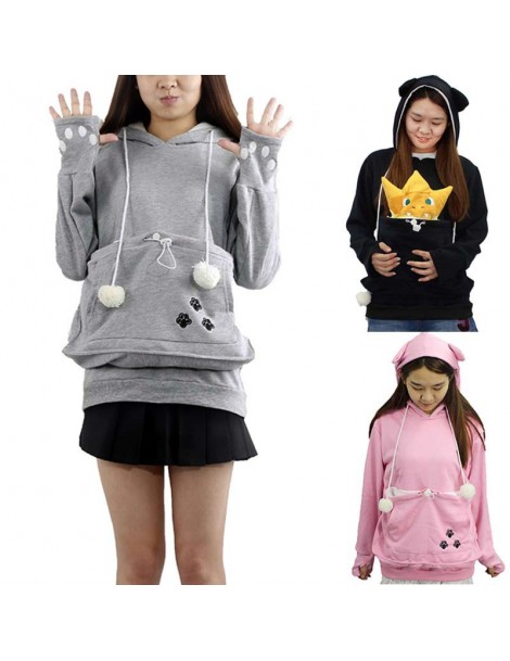 Hoodies & Sweatshirts Droppshiping Women Dog Cat Hoodies Sweatshirt With Cuddle Pouch Casual Kangaroo Pullover Tops dg88 - Bl...