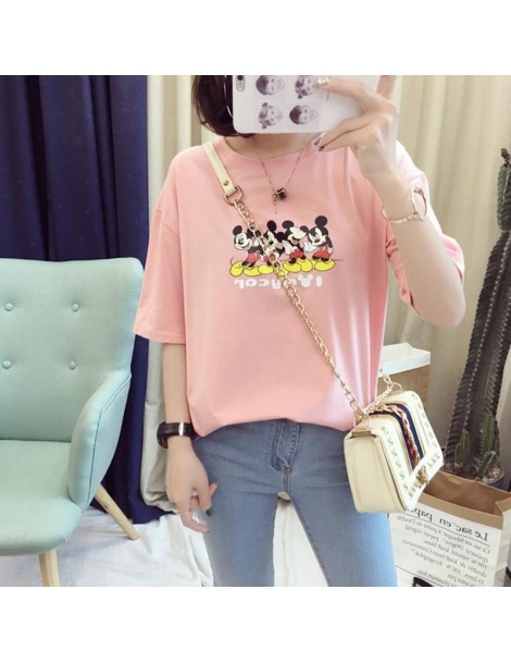 T-Shirts 2019 New Mickey Mouse T-Shirt Women Cotton Print loose Female Tshirt Korean cute Tee Clothes women tops - Pink - 4G4...