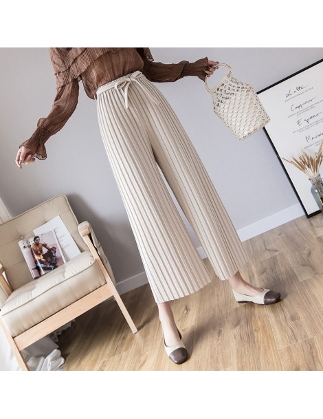 Pants & Capris Spring summer 2019 New Women's Pants Pleated wide leg Pants Vintage Loose ninth pants Casual High Waist Long T...