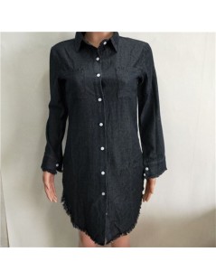 Blouses & Shirts Autumn Women Blouses Long Sleeve Turn-down Collar Long Shirts Dress High Quality Ladies Denim Blouse Button ...