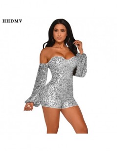 Rompers summer sexy club style jumpsuits long sleeve card shoulder sequins decoration tight 2 color jumpsuits short pants - G...